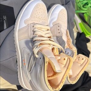 Beige and White High-Top Sneakers